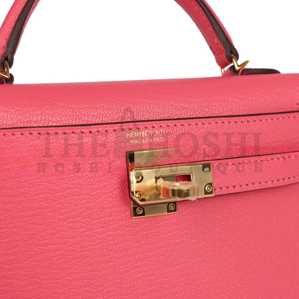 H**me5 MINI KELLY II SELLIER ROSE AZALEE CHEVRE MYSORE GOLD HARDWARE (19*12*5.5cm) Master Quality